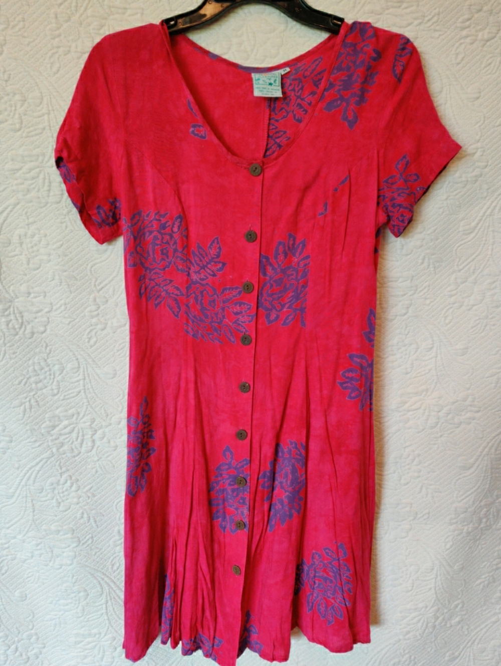 Tropical Pleasures Floral Block Print Button Down Short Sleeve Midi Summer Dress